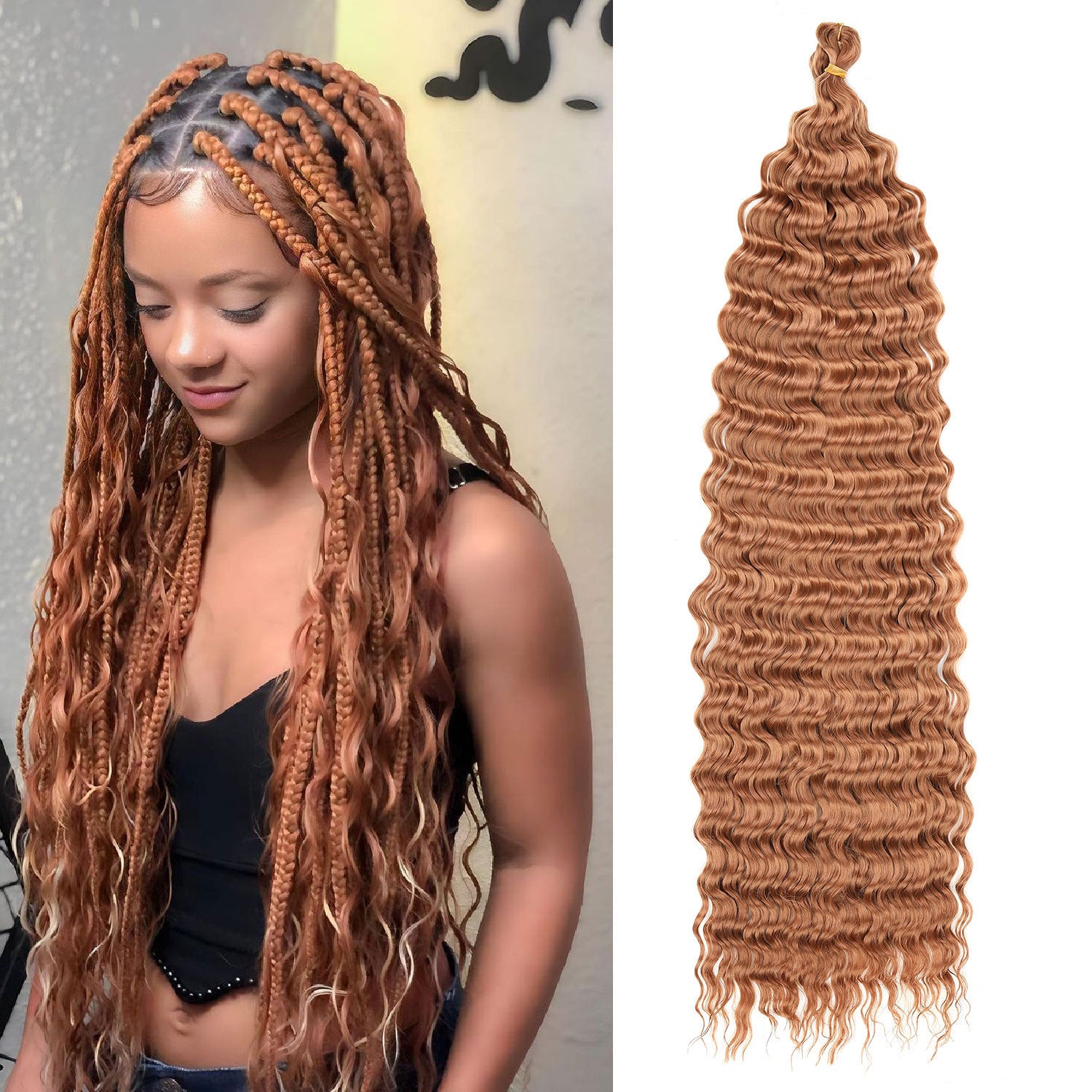 European and American Cross-Border African Synthetic Hair Wig Crochet Hair Extensions Curly Hair Piece DeepWaterWaveHair Long Curly Hair - 图片 8