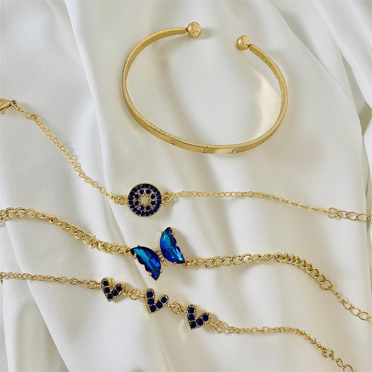 European and American Jewelry High-End Imitation Crystal Butterfly Bracelet Set Fashion Inlaid Diamond Heart Bracelet Wholesale - 图片 20