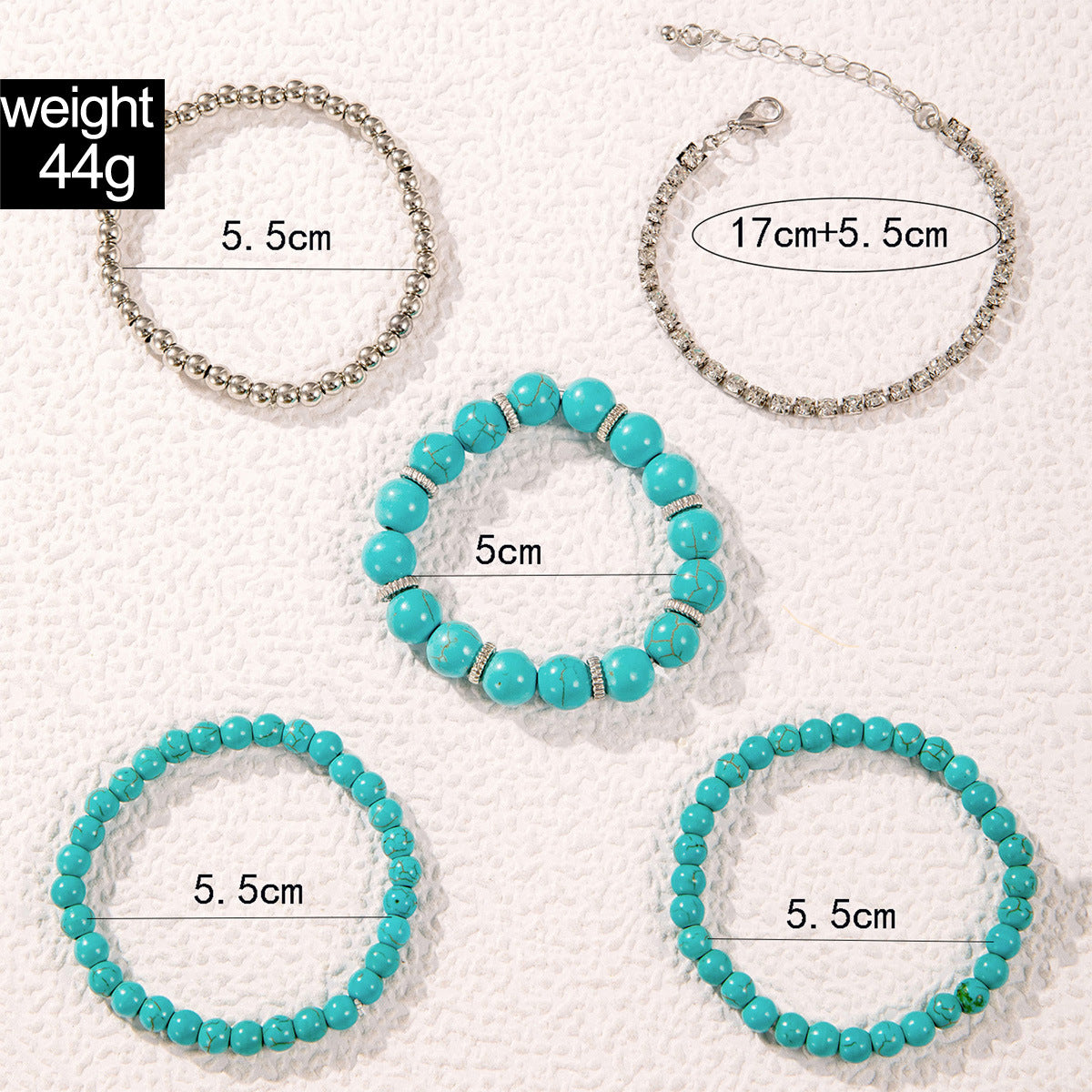 Bohemian Style Turquoise Multi-Layer Stacking Bracelet Set Light Luxury Diamond-encrusted Chain Beaded Bracelet - 图片 5