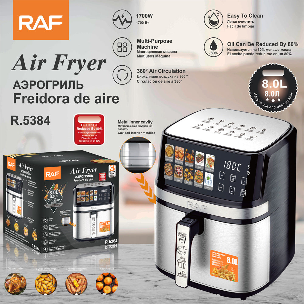 RAF European Standard8L Multifunctional Household Electric Fryer Visual Intelligent Touch Screen Oil-free Air Fryer Large Capacity - 图片 20