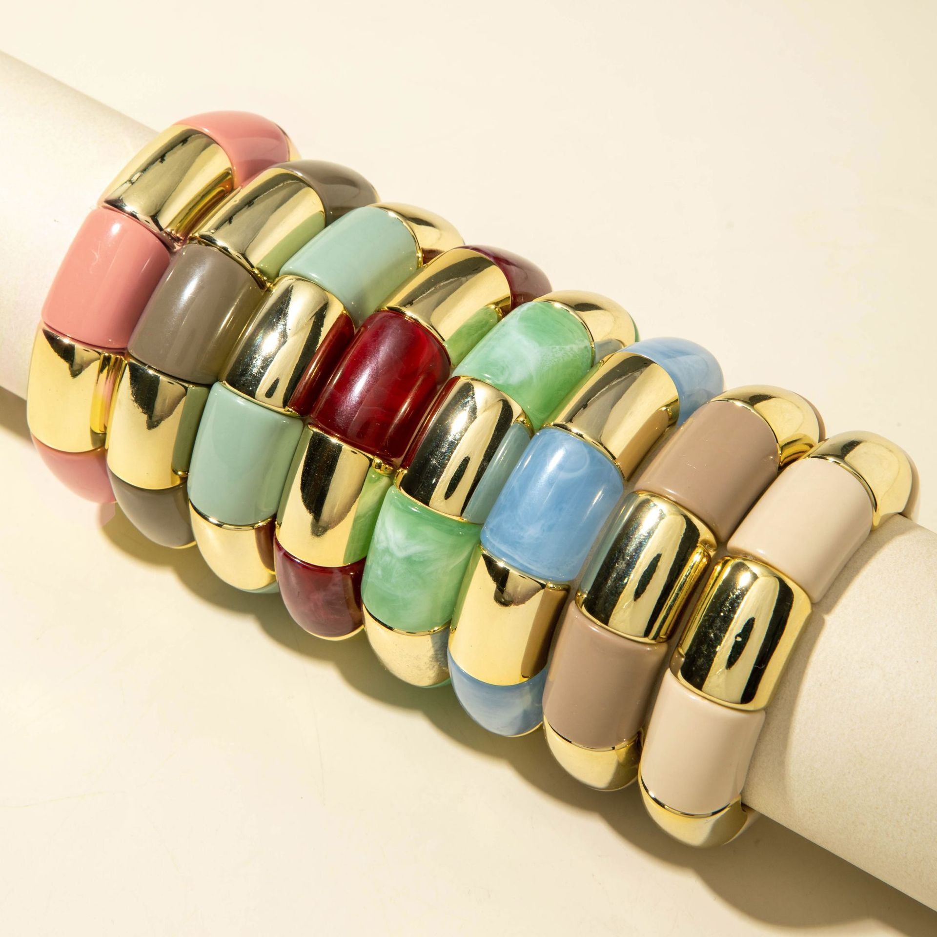 European and American Style Bohemian Bamboo Tube Color Block Elastic Beaded Bracelet Simple Fashion Bracelet Wholesale - 图片 13