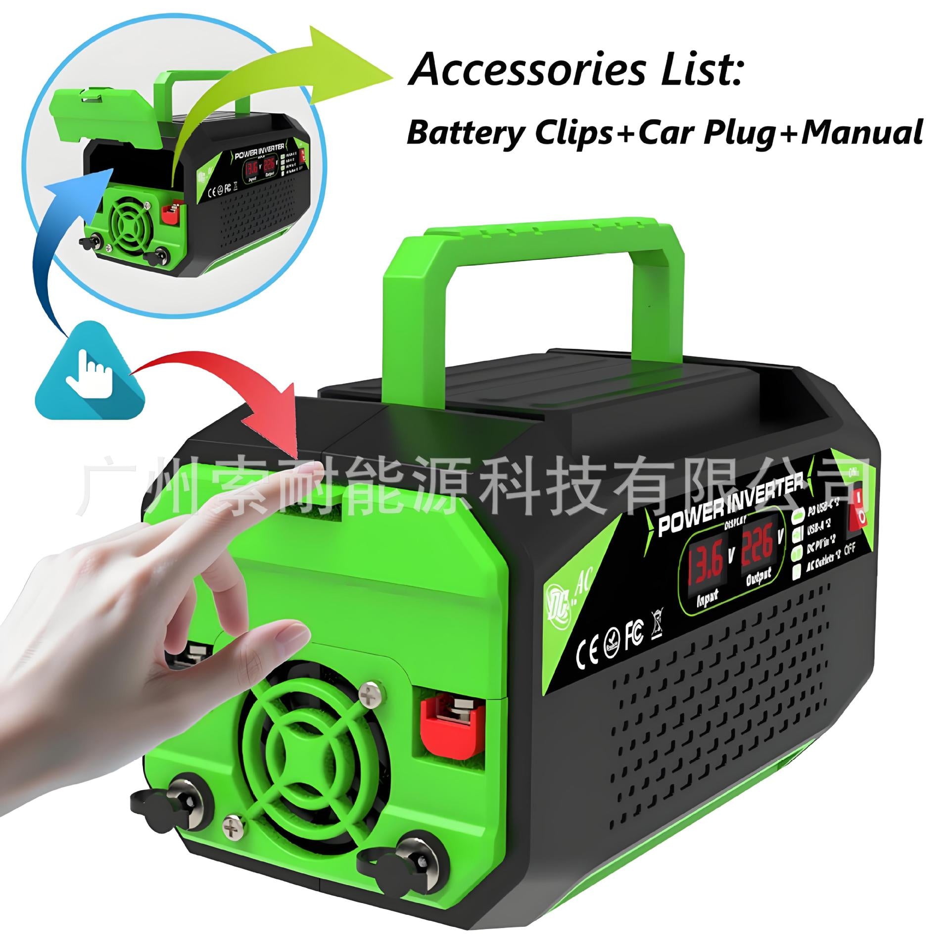 Vehicle Inverter300W/500W12V Turn110V/220V Dual Socket with Digital Display/USB/Type-C - 图片 3