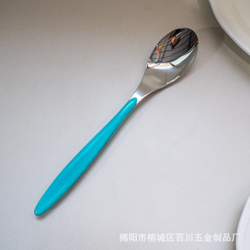 304Stainless Steel Spoon Colorful Western Food Spoon Baby Feeding Spoon Thickened Adult Table Spoon Restaurant Hotel Dessert Spoon - 图片 7