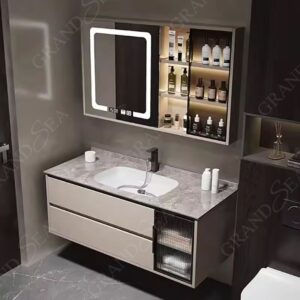 Modern Simple Design Bath Wall Mounted Bathroom Mirrored Vanity Cabinet With Ceramic Sink