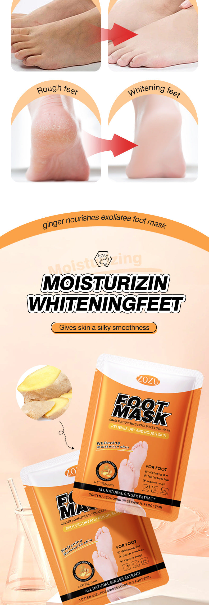 Ginger Foot Mask35g ZOZU Moisturizing, rejuvenating, and nourishing foot mask for cross-border foreign trade wholesale - 图片 12