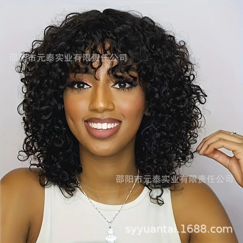 Short Bob Curly 100% Human Hair Wig With Bangs for Women - 图片 6
