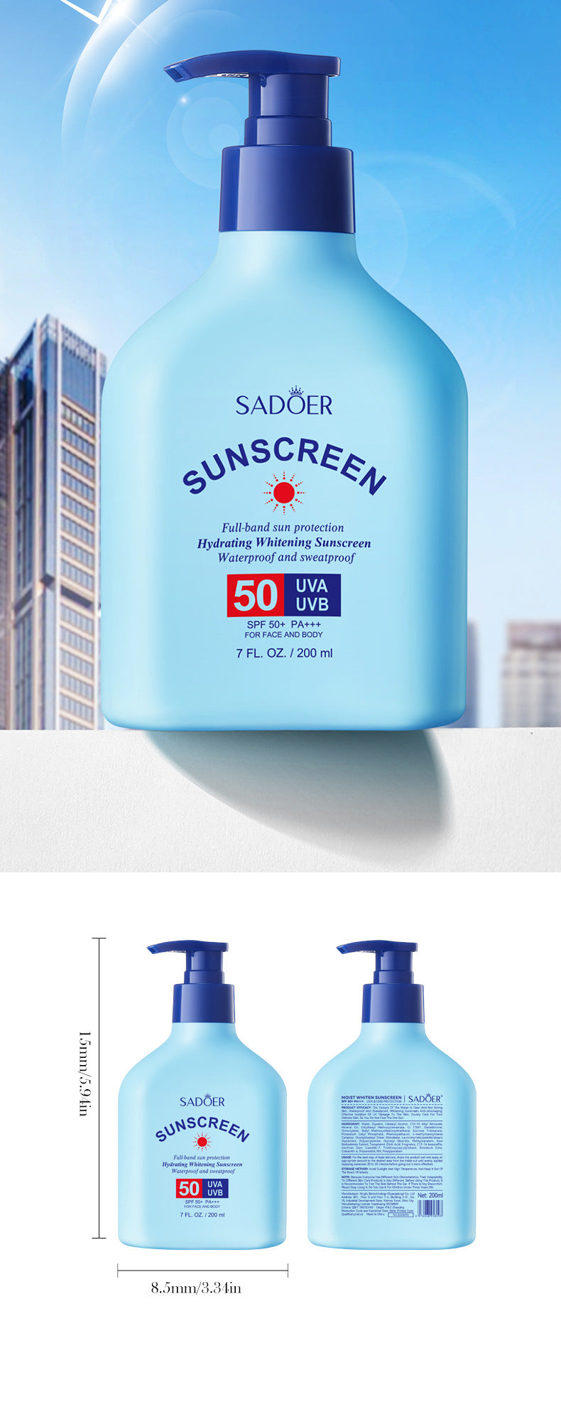 Sunscreen SADOER Hydrating, moisturizing, whitening, refreshing, UV protection sunscreen lotion for cross-border foreign trade wholesale - 图片 15