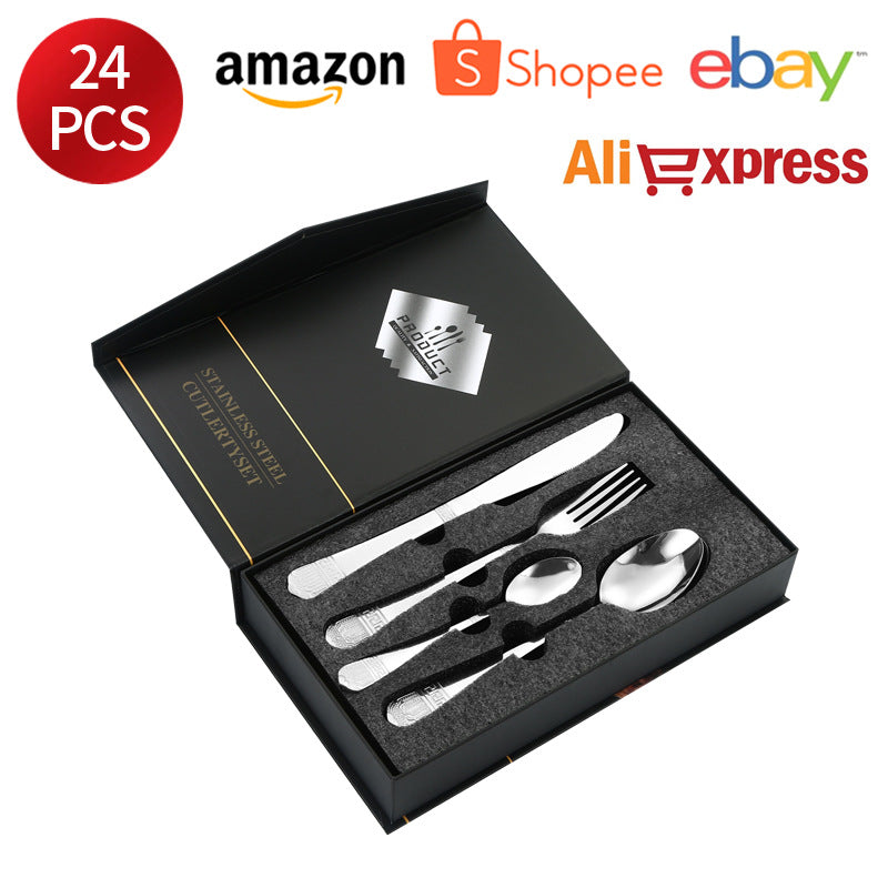 Stainless Steel Tableware Hotel Restaurant Crown Knife Fork Spoon Set Western Steak Knife Fork24Set - 图片 6