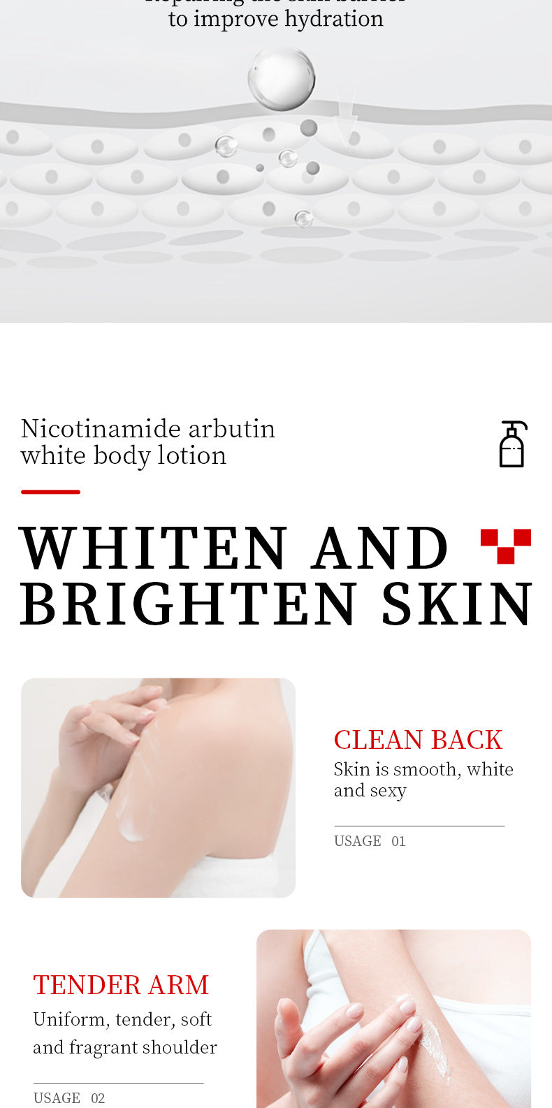 Whitening Body Lotion SADOER Niacinamide Arbutin Brightening Moisturizing Lotion Cross-Border Wholesale - 图片 17