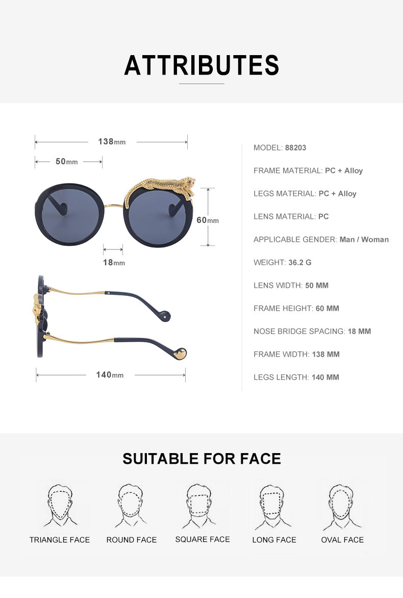 2025New Anti-Blue Light Glasses for Women Leopard Head Diamond-Studded European and American Round Frame Sunglasses Trendy Large Frame Sunglasses High-End Feel - 图片 30