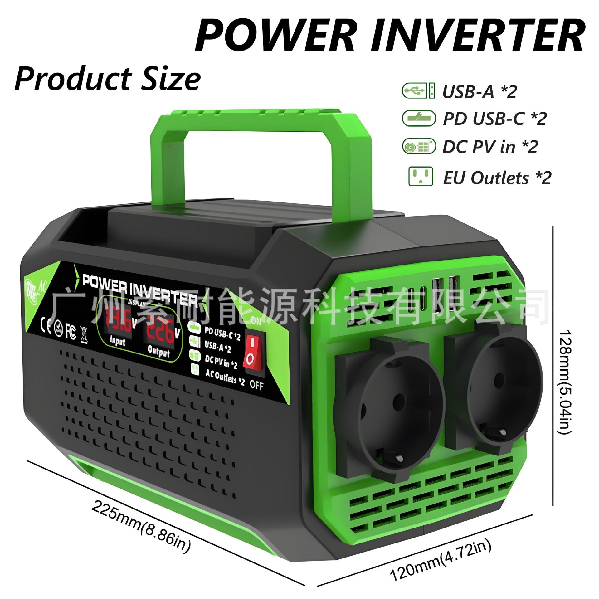 Vehicle Inverter300W/500W12V Turn110V/220V Dual Socket with Digital Display/USB/Type-C - 图片 31