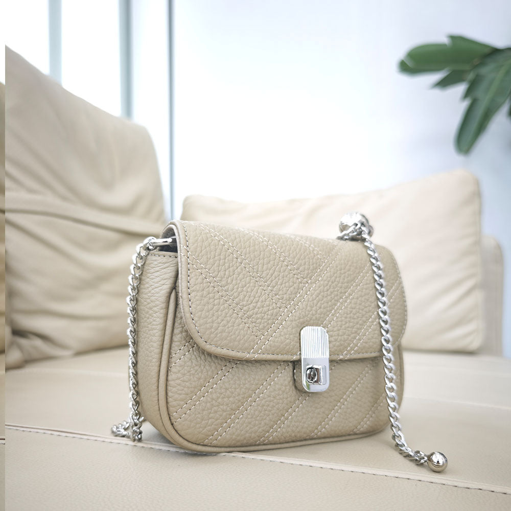 Genuine Leather Women's Bag New Metal Chain Small Square Bag Simple Versatile Chanel Style Single Shoulder Solid Color Embroidered Thread Crossbody Bag - 图片 29