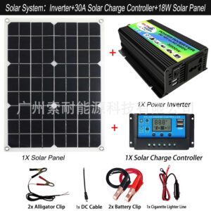 12V Solar Energy Kit System：Inverter 30A Controller 18W Solar Panel Solar System