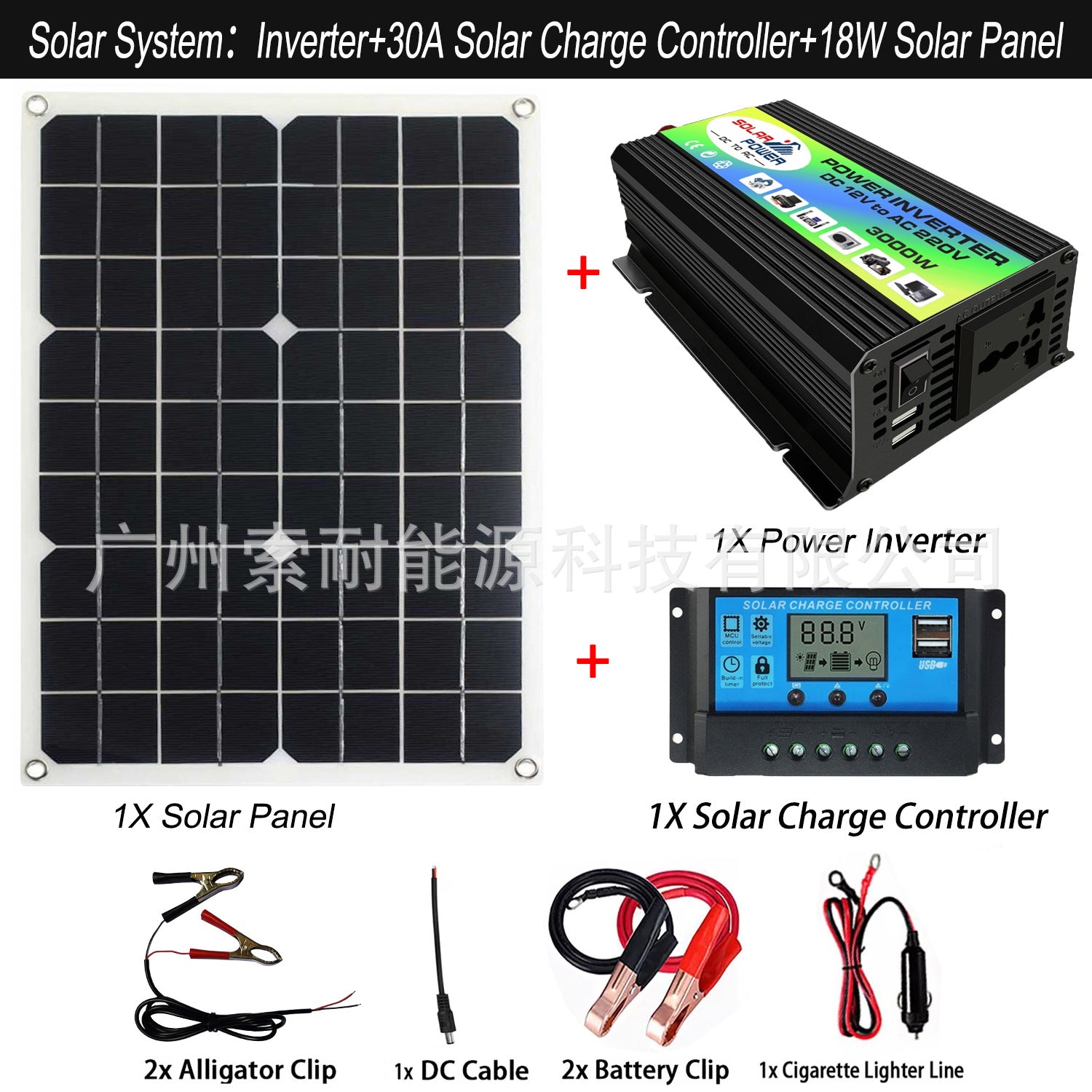 12V Solar Energy Kit System:Inverter 30A Controller 18W Solar Panel Solar System