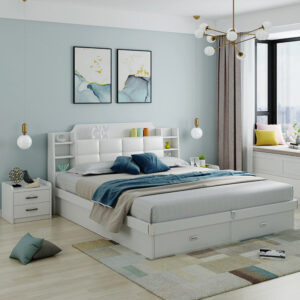 High Box Bed Nordic Simple Bedroom Pneumatic Storage Bed1.5/1.8Minimalist Soft Pack Double Bed with Solid Wood Frame