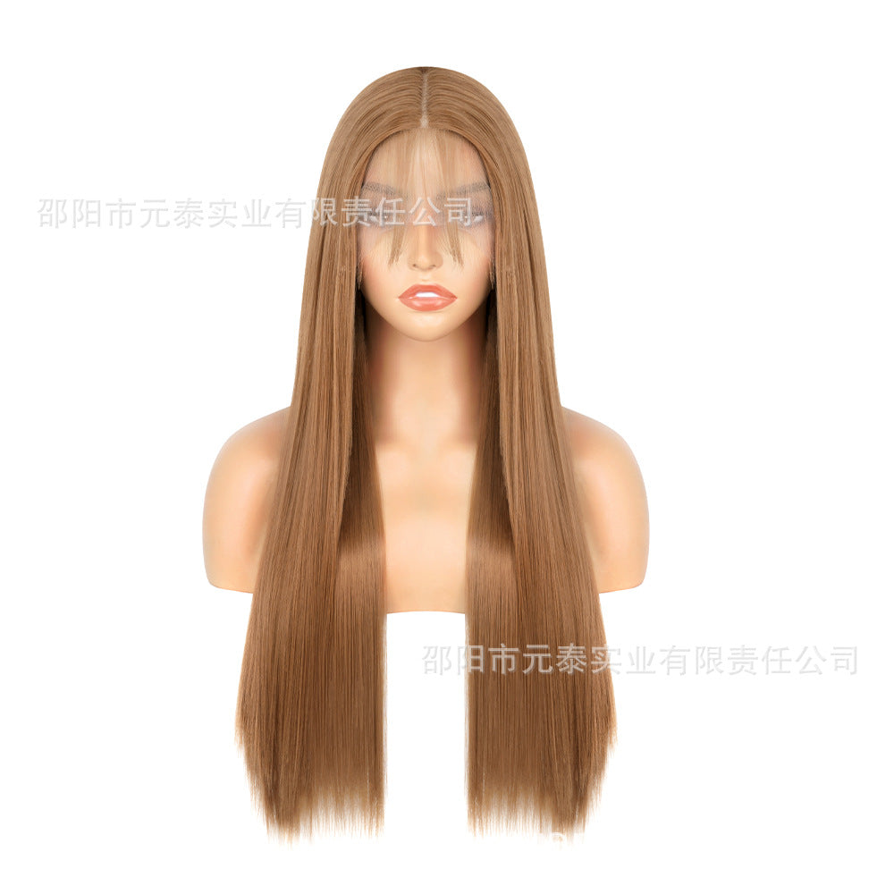 Front Lace DRS88Long Straight Hair13*4Synthetic Hair Wig Cap Half Hand-Woven High-Temperature Fiber wig European and American Style - 图片 9