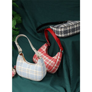 Unique Designer Trendy Women's Bag2024Summer New Fashion Versatile Plaid Crescent Underarm Handbag