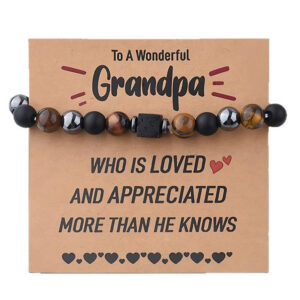 Men's Gift Bracelet Tiger Eye Frosted Elastic Cord Bracelet Grandfather Card Bracelet Spacer Block Volcanic Stone Bracelet