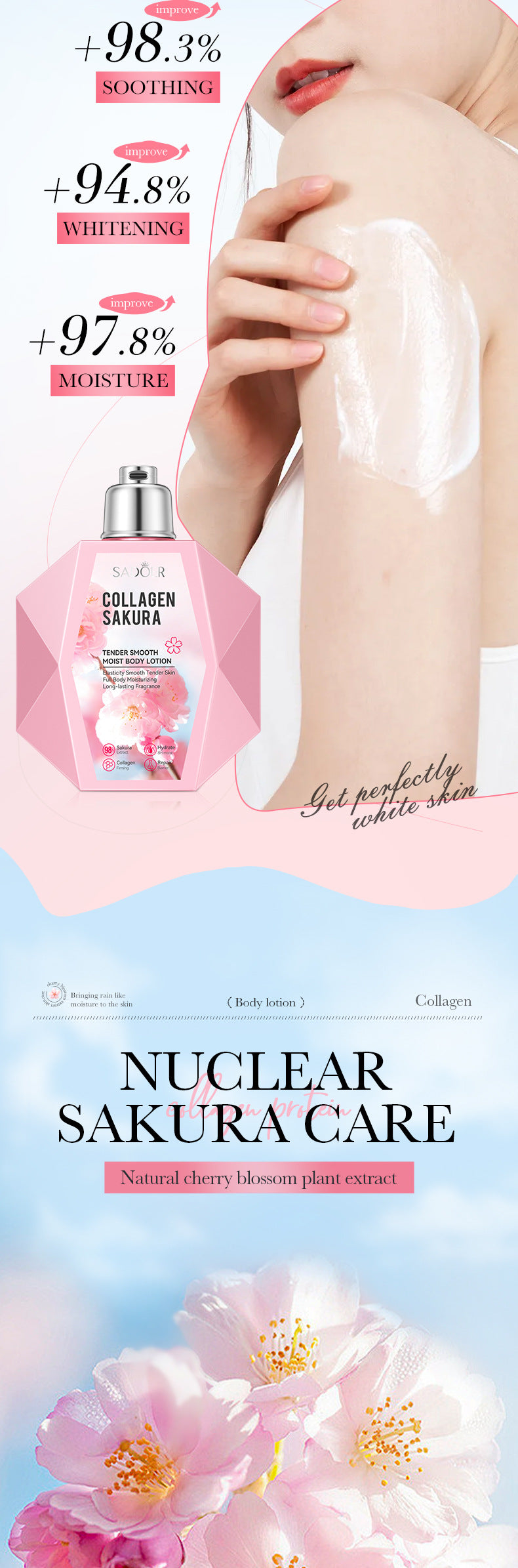 Sakura Body Lotion300ml SADOER Collagen Tender and Smooth Skin Lotion Cross-Border Wholesale - 图片 11