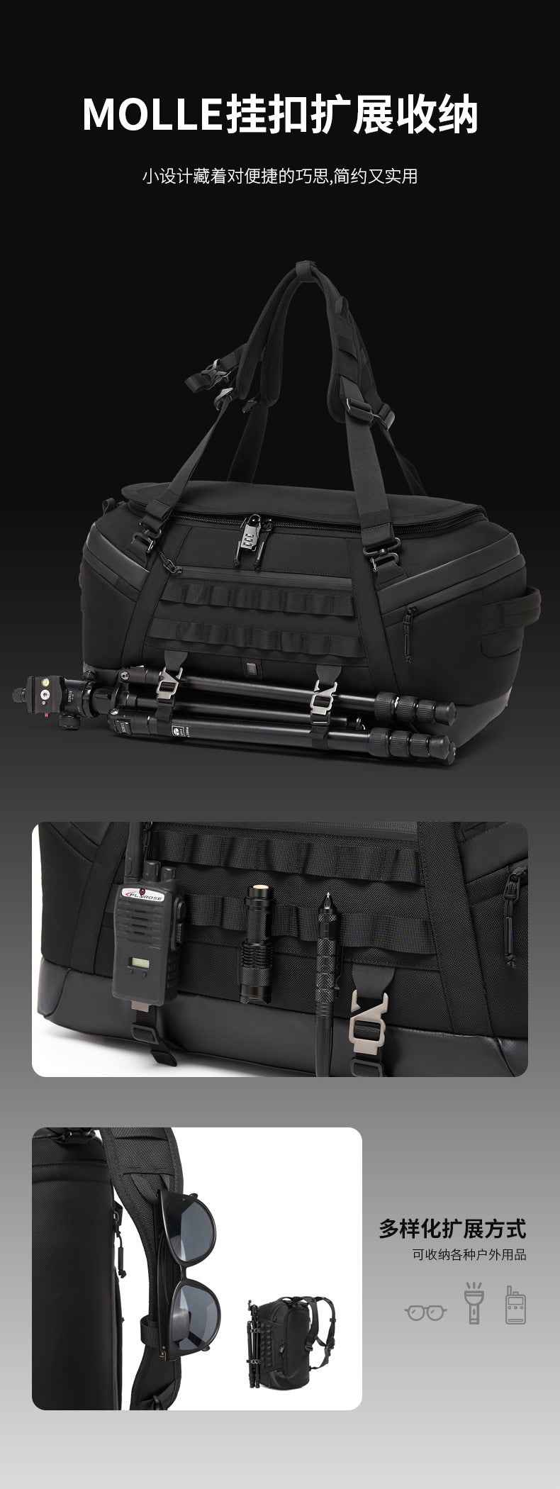 Men's Travel Bag Multifunctional Sports Fitness Bag Large Capacity Waterproof Travel Bag Business Trip Handheld Backpack - 图片 18