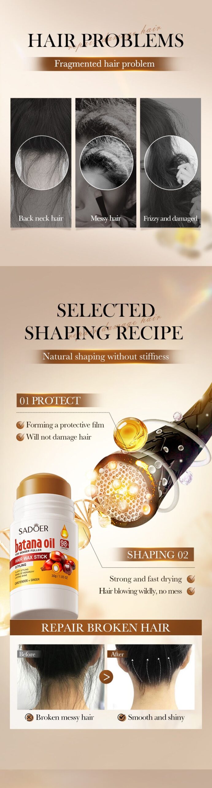 Batahana Hair Wax Stick SADOER Styling Hair Wax Stick Cross-Border Wholesale - 图片 9