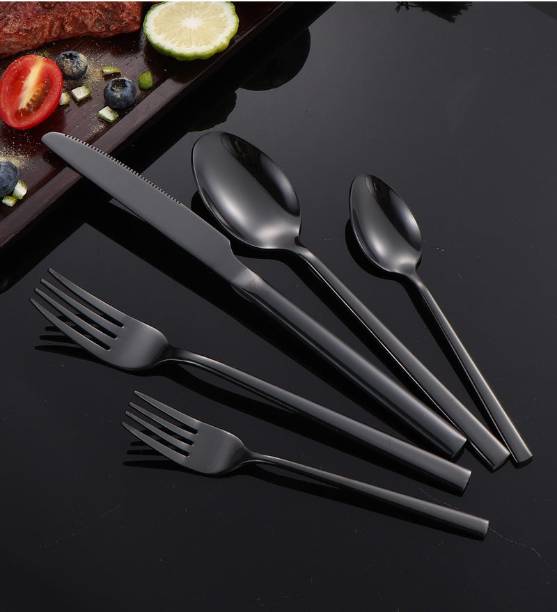 410Stainless Steel Tableware Hotel Restaurant Thickened Square Handle Knife Fork Spoon Set Western Food24Set of Steak Knives and Forks - 图片 41