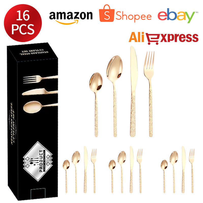 410Stainless Steel Cutlery Set Stone Pattern Knife Fork Spoon24Western-style dining set6Steak Knife and Fork for One Person - 图片 13