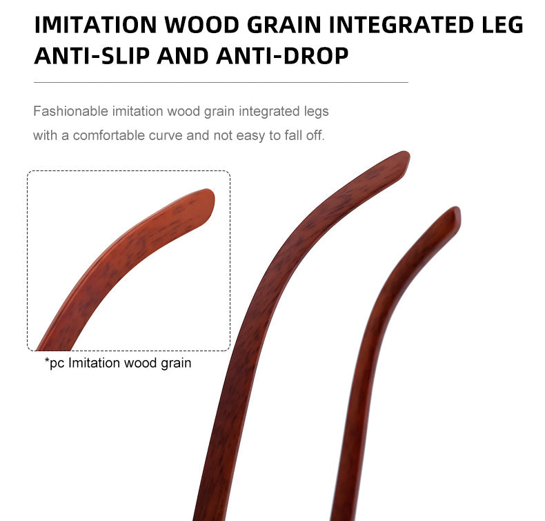 【Customization】Diamond Cut Rimless Glasses for Men, European and American Retro Style, Imitation Wood Grain Temple Sunglasses, Sun Protection Sunglasses - 图片 18