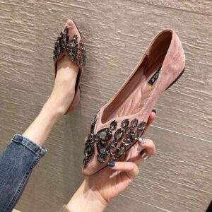 European and American Style2025Spring Summer New Women's Shoes Suede Fashion Shallow Mouth Pointed Toe Hidden Wedge Flat Heel Flat Shoes