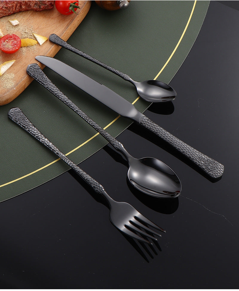 410Stainless Steel Tableware Hotel Restaurant Hammered Knife Fork Spoon24Set of High-End Western Cuisine Embossed Steak Knives and Forks - 图片 40