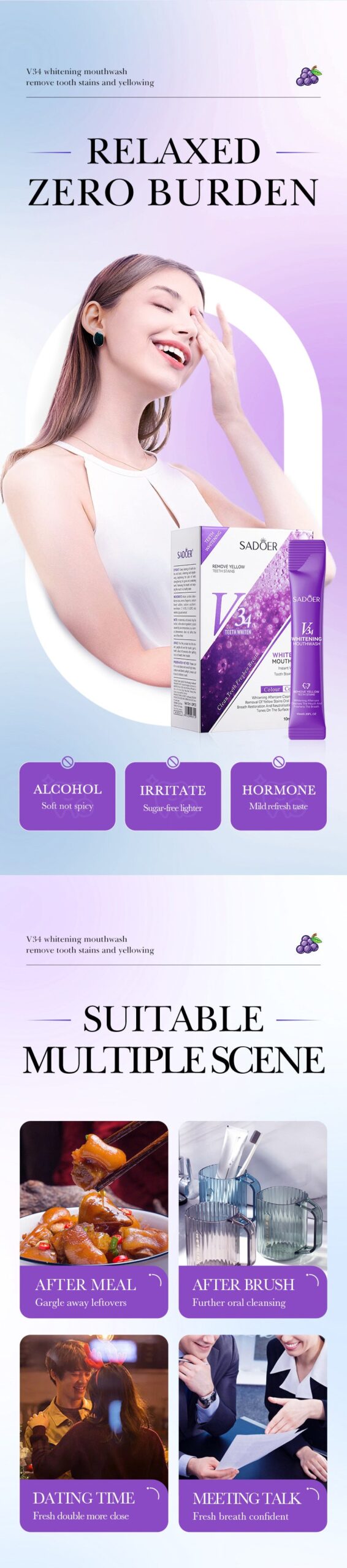 V34Whitening Mouthwash SADOER Clean Teeth Oral Fresh Mouthwash Cross-Border Wholesale - 图片 13