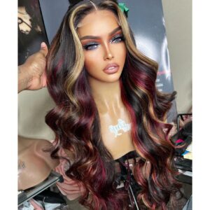 Highlight Wig Red Black 13X4 Synthetic Lace Front Wigs