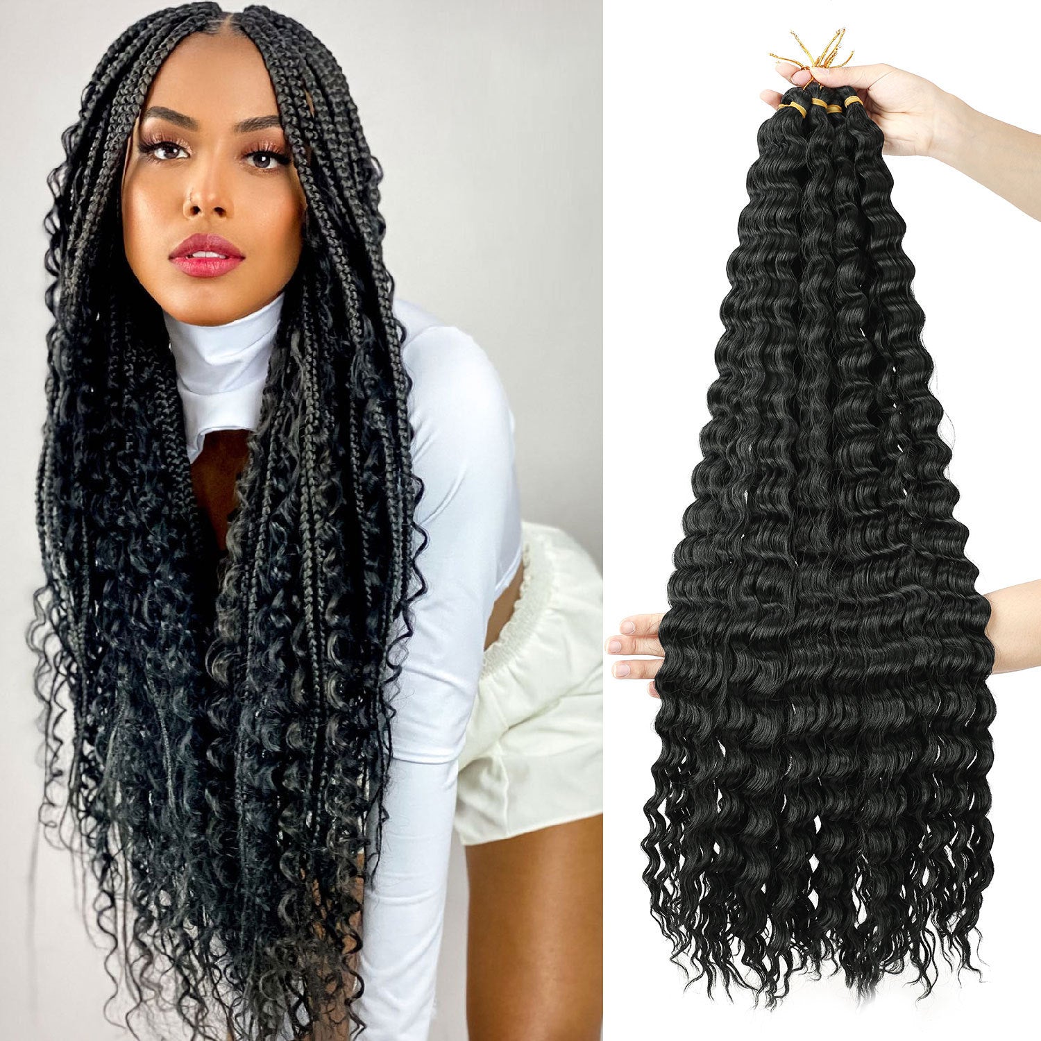 European and American Cross-Border African Synthetic Hair Wig Crochet Hair Extensions Curly Hair Piece DeepWaterWaveHair Long Curly Hair - 图片 27
