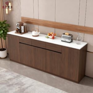 Aluminum Alloy Sideboard with Rock Slab Modern Minimalist Kitchen Storage Cabinet Tea Water Living Room Bowl Storage Integrated Cabinet Customization