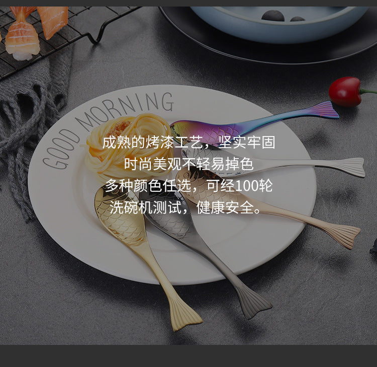 304Stainless Steel Spoon Cooking Restaurant Spoon Pickled Fish Spoon Cartoon Spoon PVD Titanium-plated Colorful Fish Tail Cute Spoon - 图片 23