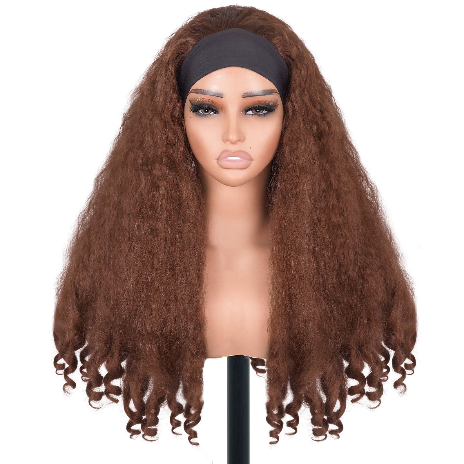 YAKI Straight Hair with Curly Ends Synthetic Wig V High-Temperature Fiber Wig with Hollow Top - 图片 17