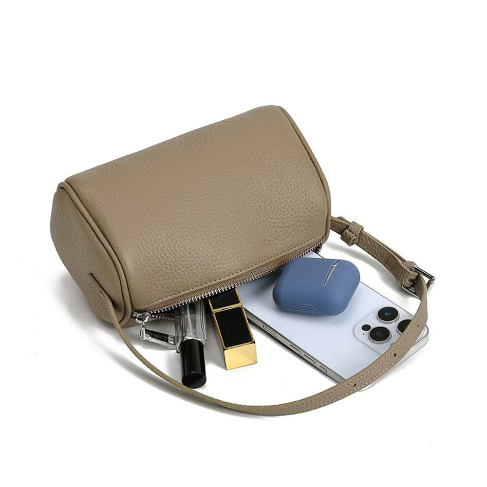 Genuine Leather Women's Bag Round Handbag Top Layer Cowhide Simple Versatile Underarm Shoulder Bag Pillow Crossbody Small Bag - 图片 9