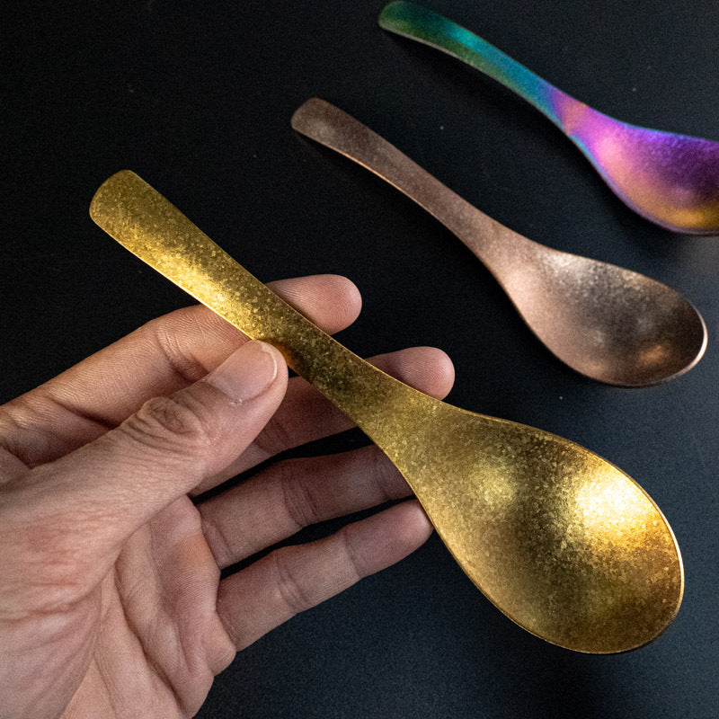 Pure Titanium Spoon Household Uncoated Ice Flower Craft Outdoor Pure Titanium Soup Spoon Hot Pot Wide Spoon High Temperature Coloring Titanium Soup Spoon - 图片 15