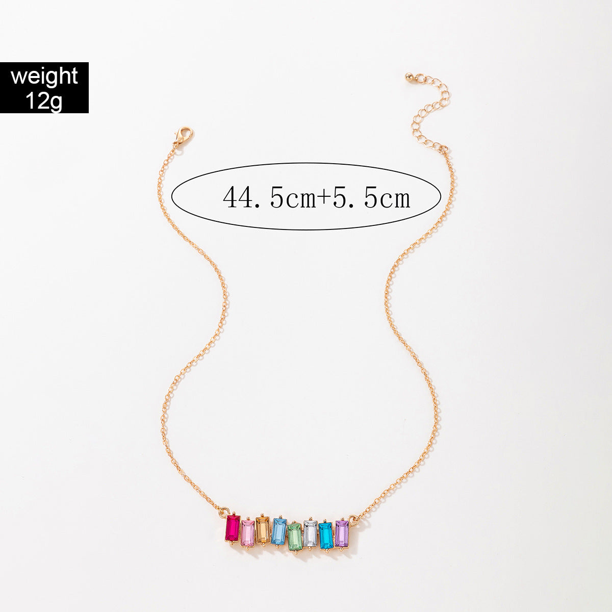 European and American Style Jewelry Colorful Square Inlaid Diamond Single Necklace Geometric Chain Imitation Gemstone Single Layer Collarbone Chain - 图片 7