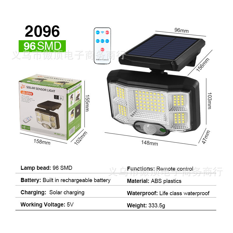 Outdoor Solar Street Light Waterproof Split Wall Light Garden Courtyard Light Human Body Sensor Light Rotatable Three-Head Light - 图片 16