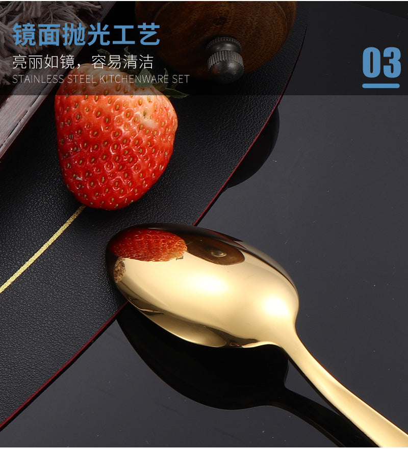 410Stainless Steel Tableware Hotel Restaurant Sand Texture Knife Fork Spoon Tea Spoon24Set of gold Western Steak Knives and Forks - 图片 27