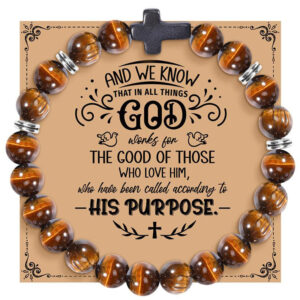 Dragon Pattern Stone Bracelet8mm Beaded Cross Gift Bracelet Natural Tiger Eye Volcanic Stone Faith Cross Bracelet