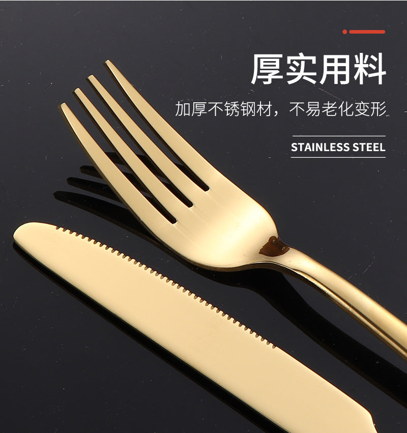410Stainless Steel Tableware Hotel Restaurant Thickened Square Handle Knife Fork Spoon Set Western Food24Set of Steak Knives and Forks - 图片 37