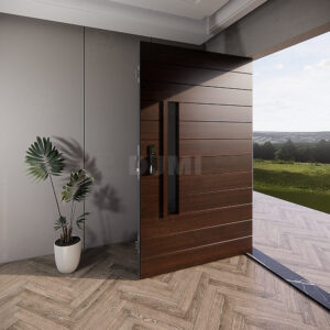 European Luxury House Front Modern Pivot Doors With Handle Wooden Entrance Door Modern Villa Main Door