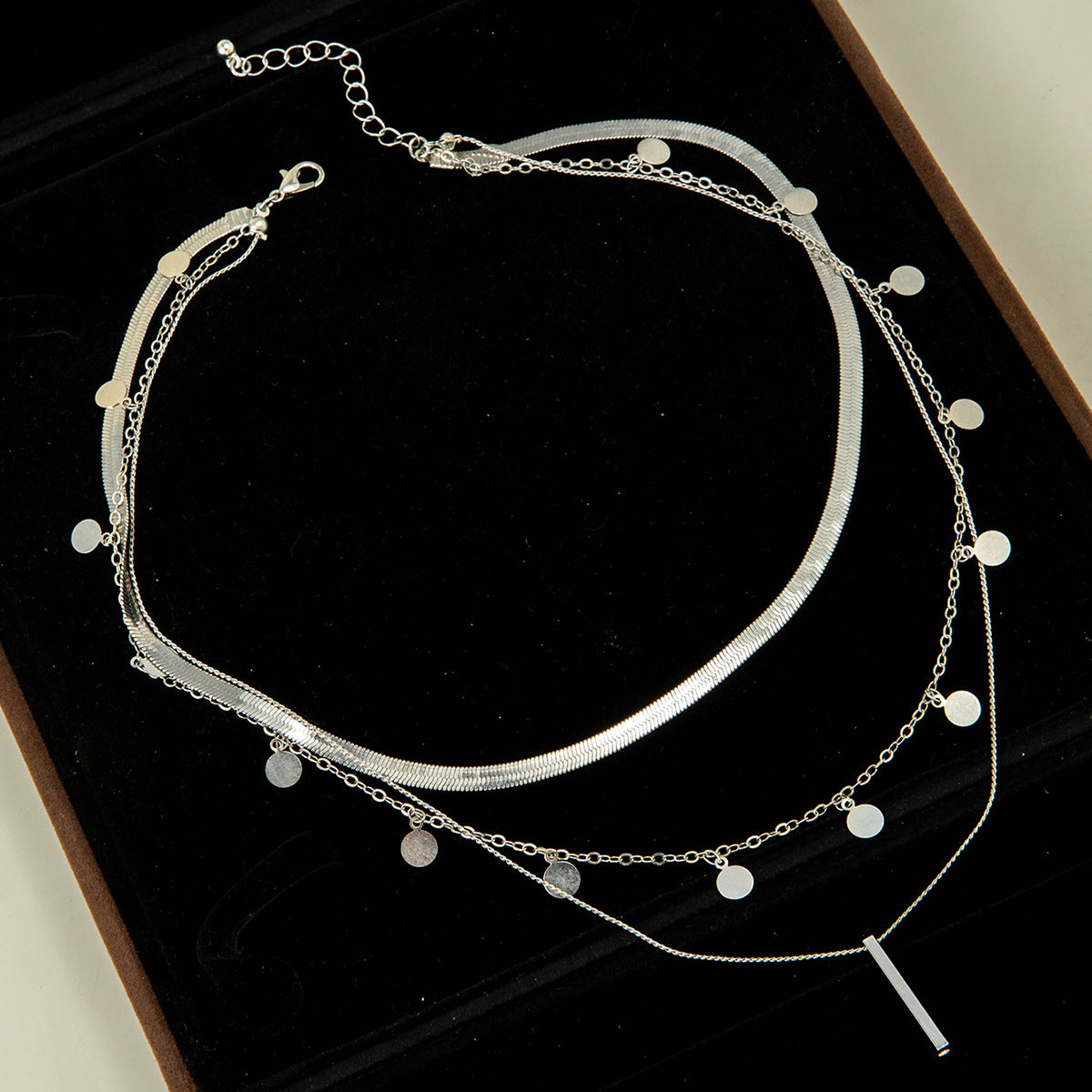 European and American Fashion Collarbone Chain Round Pendant Tassel Multi-layer Stacking Necklace Layered One-word Necklace3Set - 图片 18