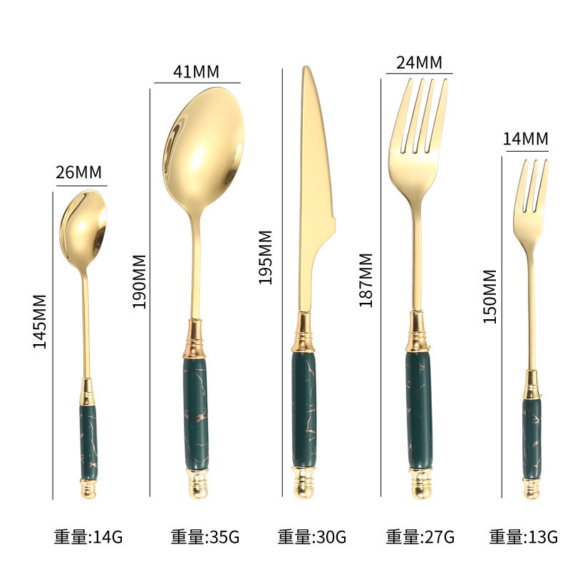 Stainless Steel Cutlery Restaurant Western Steak Knife Fork Imitation Marble Pattern Ceramic Handle Knife Fork Spoon Tea Spoon Tea Fork Set - 图片 19