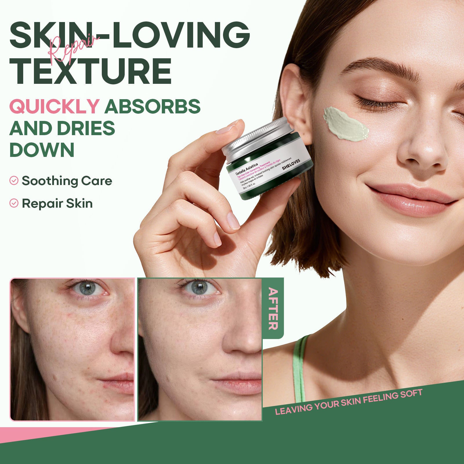 New Centella Asiatica Soothing Repair Essence Cream Corrects Redness and Conceals Skin Tone cica Cream - 图片 13