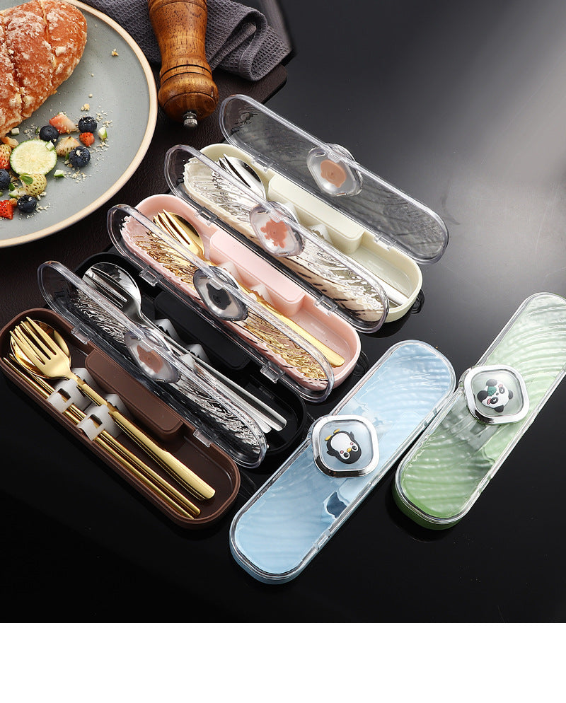 304Stainless Steel Tableware Student Cartoon Portable Tableware Set Work Outdoor Fork Spoon Chopsticks Three-piece Set - 图片 47