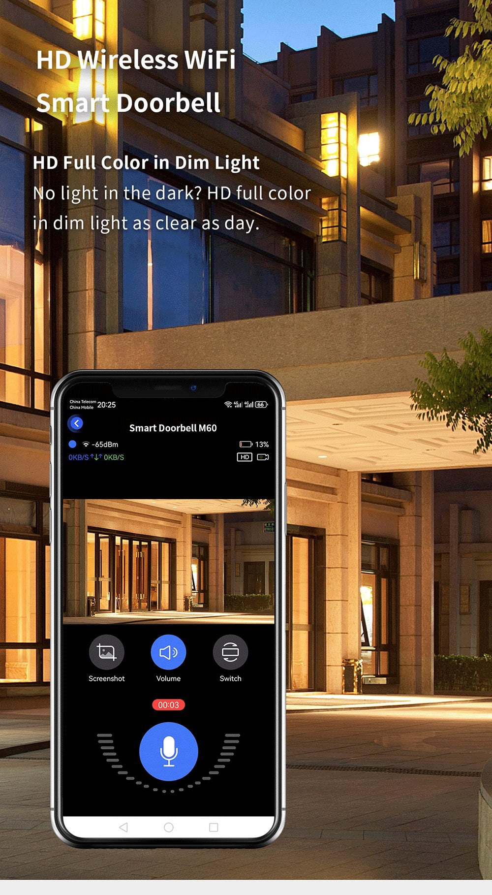Intelligence Z70Doorbell for Home Use Low Power Consumption Wireless wifi Video Doorbell HD Night Vision Surveillance Doorbell with Ding Dong - 图片 10