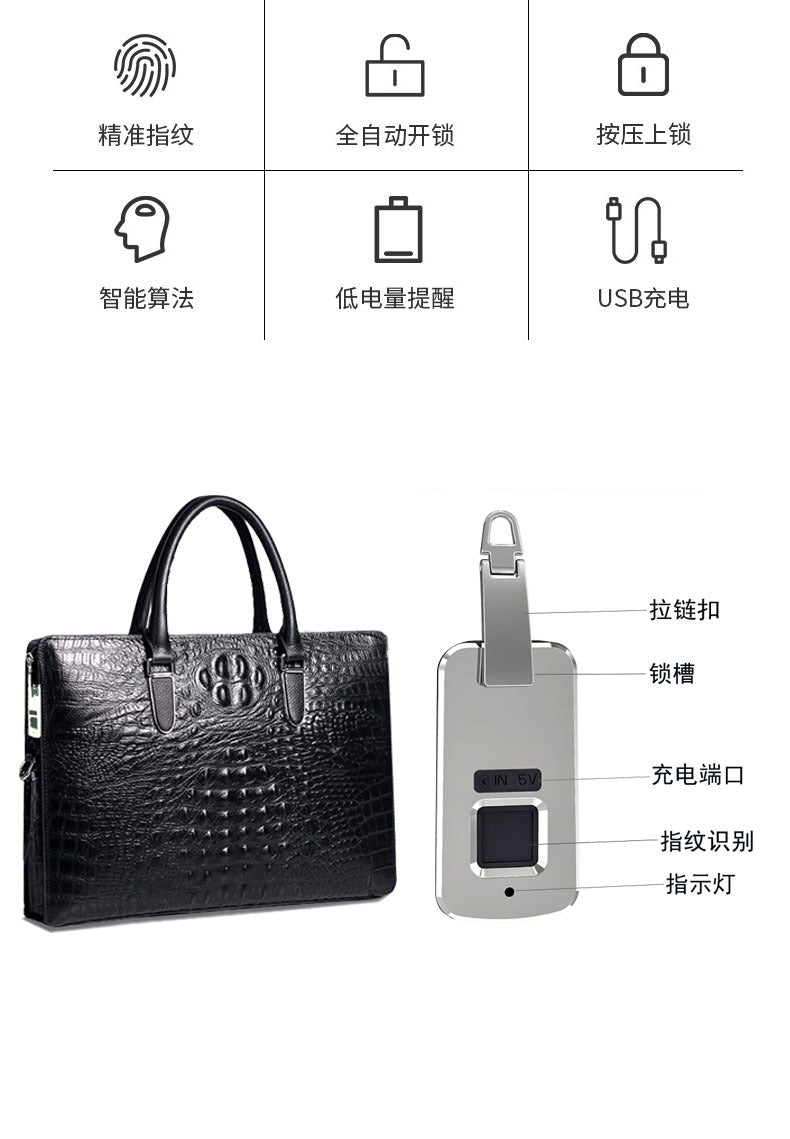 Fingerprint Unlock Bag Genuine Leather Business Commuting Large Capacity Men's Cowhide High-end Handheld Briefcase Anti-theft - 图片 10